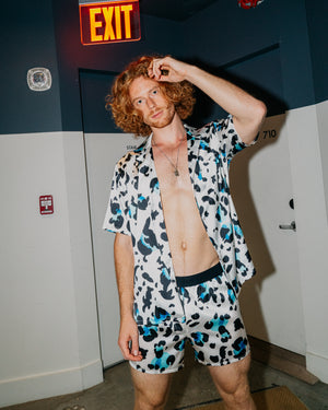 Men's Printed Silk Boxer Shorts in Watercolour Leopard Inks